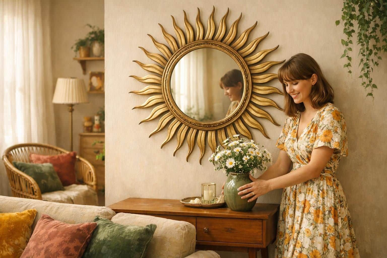 apportez une touche lumineuse et élégante à votre intérieur avec le miroir soleil vintage, un objet déco incontournable pour sublimer vos murs.